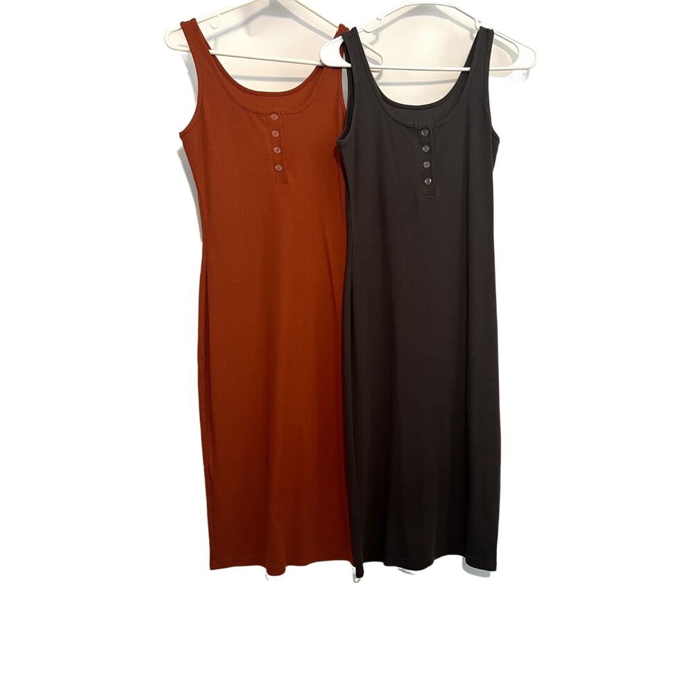 Bundle of 2 Ribbed Sundress Stretchy Bodycon Casual Midi Tank Dress Sexy Summer